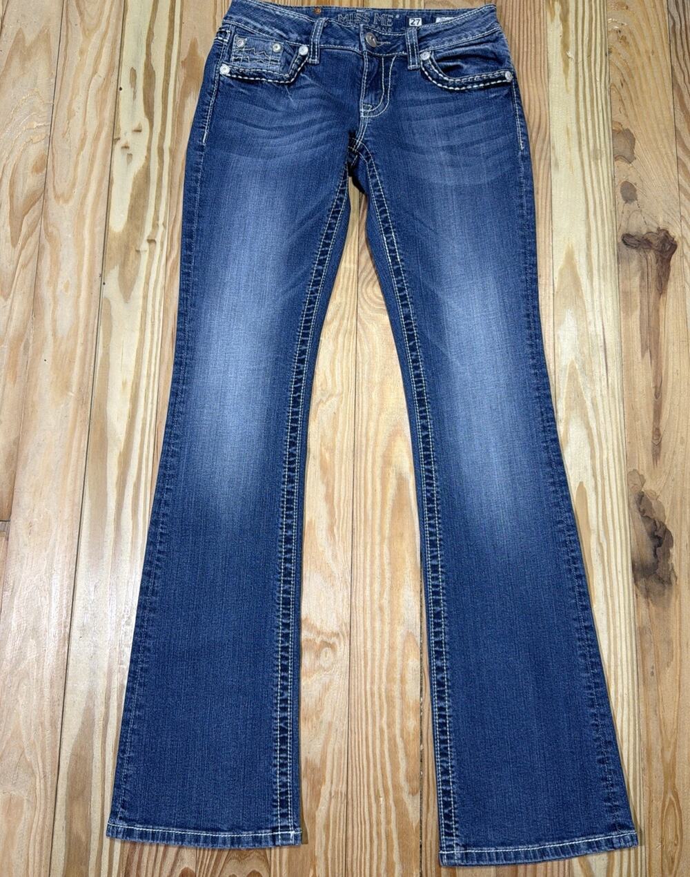 Miss Me Denim Blue Western Boot Cut Low Rise Thick Stitch Embroidered Jeans 27